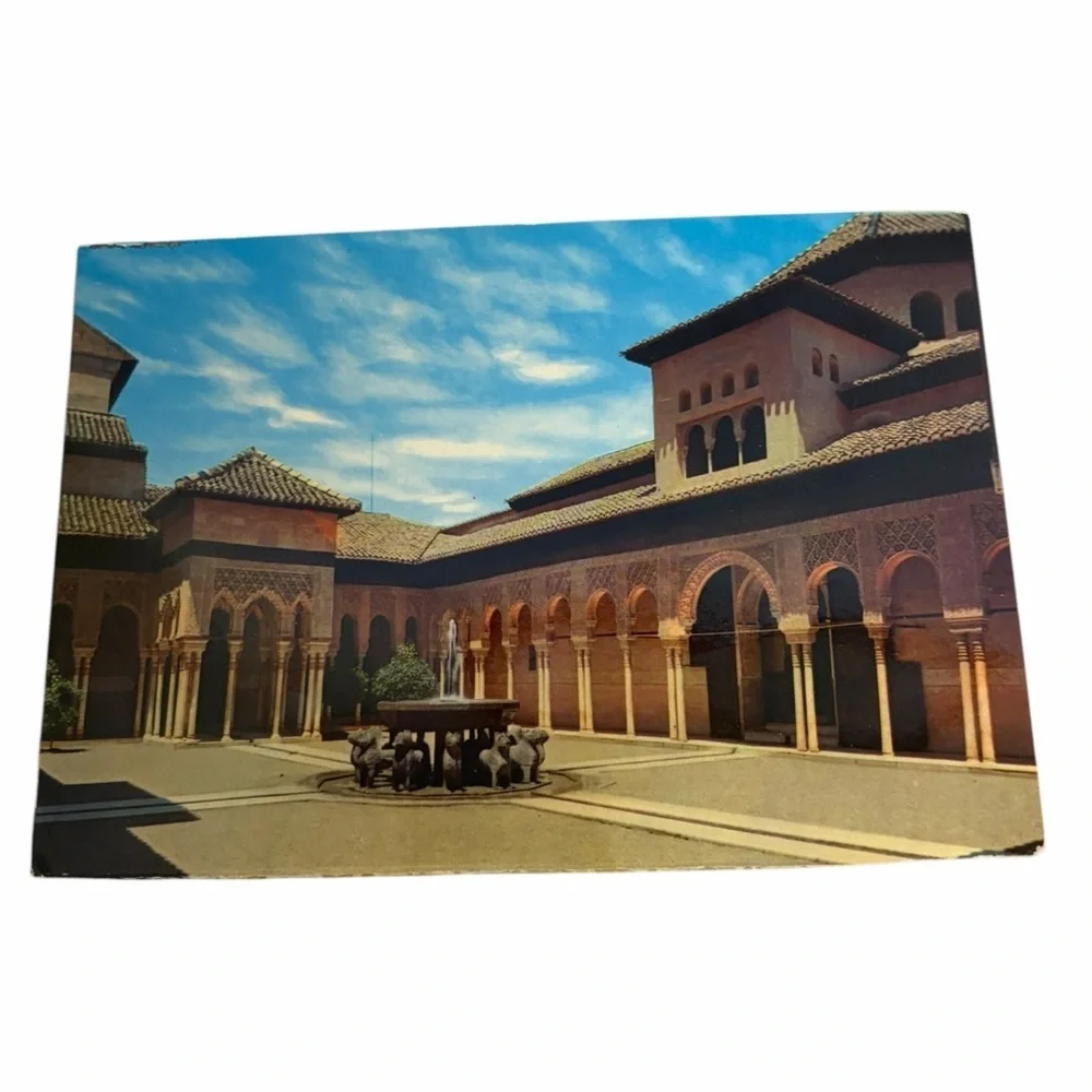 Alhambra Court of the Lions Postcard — Granada Spain Architecture